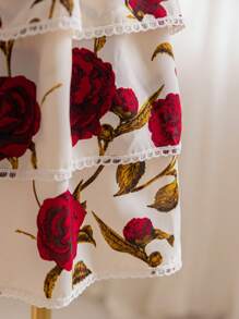 Soleia Kỳ nghỉ lãng mạn Hoa hồng họa tiết ren A-Line Eo cao xếp lớp Váy cỡ lớn - Nhiều màu - Xem 7