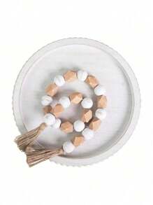 1PC Decor 12in Round Tray For Home Decor- White Wood Beaded Tray- Decorative Round Tray For Living Room Decor Coffee Table Decor Kitchen Table Decor Or Farmhouse Serving Tray - White - View 11