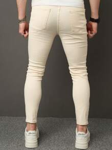 Manfinity LEGND Men's Skinny Stretch Ripped Jeans With Pockets, Casual And Versatile - Khaki - View 2