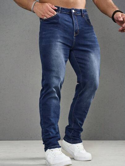 Manfinity Homme Jeans informales de pierna recta para hombre con bolsillos