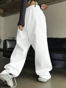 INAWLY Quần ống rộng in hình nơ thắt lưng thông thường dành cho nữ - trắng - Xem 2