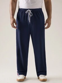 Manfinity VCAY Manfinity CozeMod男士加大碼休閒針織寬鬆錐形束口運動褲，中腰束繩長褲，適用於全年季節和日常穿著回去上學 - 藏蓝色 - 查看 3