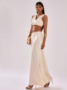 MUSERA 低腰修身长裙，夏季波西米亚风，优雅百搭，适合度假、伊比沙岛秋季、返校季、秋冬季、圣诞节等场合及派对穿着。 - 杏色 - 查看 5