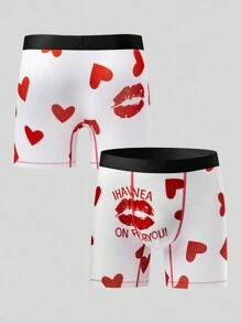 Men Heart & Letter Graphic Contrast Tape Boxer Brief - White - View 4