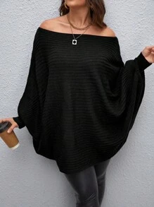 SHEIN CURVE+ Plus Off Shoulder Batwing Sleeve Sweater Knit Pullover Fall Winter Outfit Autumn