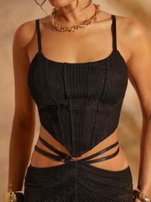L'Amorae Lace Crop Top & Mermaid Hem Skirt Two Pieces Set - Black - View 6
