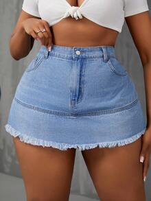 SHEIN SXY Váy Denim Plus Size Không Co Giãn, Thời Trang Và Gợi Cảm - Màu xanh lam - Xem 3