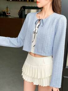 DAZY Áo khoác ngoài có cà vạt phía trước chắc chắn cho hàng ngày - Màu xanh lam - Xem 4