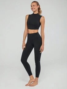 GLOWMODE FeatherFit™ Get Higher Mock-Neck Curved Hem Tank Top Light Support - Black - View 6