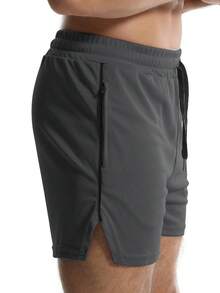 Manfinity Fitness Quần short thể thao cạp rút có viền xẻ kiểu bạn trai cho nam - Màu xám đen - Xem 6