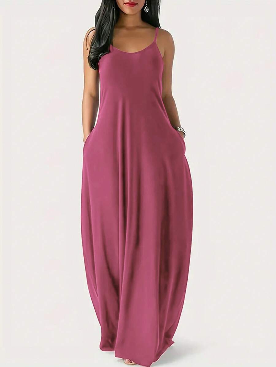 INAWLY Solid Color Simple Daily Women's Cami Dress - Dusty Pink - View 1