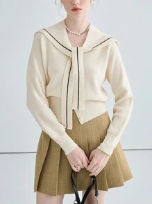 2 件套休闲海军风披肩和开衫套装，春秋 - 米色 - 查看 1