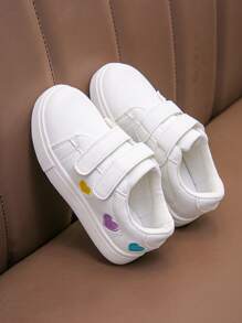 Girls' Candy-Colored Heart Fashion Sneakers, Children's Sports White Shoes For Baby