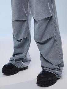 Manfinity Denimwave Men's Solid Color Zipper Fly Casual Straight Leg Jeans With Pockets For Streetwear - Light Wash - View 7