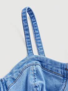 SHEIN MOD Solid Bustier Denim Cami Dress - Medium Wash - View 4