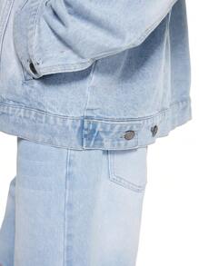 Manfinity Hypemode Men's Light Blue Vintage Distressed Denim Oversized Hooded Jacket - Light Wash - View 3