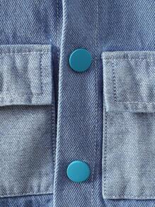 Boys Baby Patched Button Front Denim Shirt & Denim Pants & Hooded Letter Graphic Tee - Baby Blue - View 6