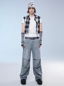 Manfinity Denimwave Men's Solid Color Zipper Fly Casual Straight Leg Jeans With Pockets For Streetwear - Light Wash - View 6