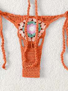 SHEIN Swim Women Simple Crochet Halter Cover Up Set Summer - Orange - View 5
