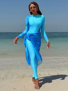 Swim Shayni Solid Long Sleeve Burkini Top & Swim Pants For Summer Arabic Clothing - Multicolor - View 4