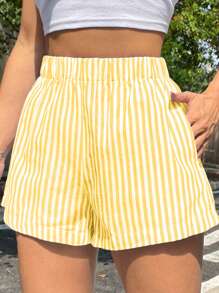 SHEIN EZwear Quần short rộng rãi sọc vàng cỡ lớn - Nhiều màu - Xem 3