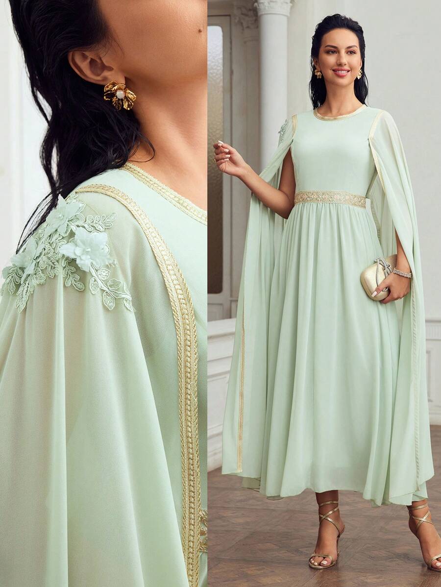 MOTF PREMIUM 斗篷袖鑲飾細節擴腳擺連衣裙