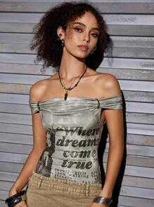 Vitoria Brayner Artist Women's Simple Printed Casual Slim Fit Bodysuit, For Summer, Holiday, Vacation, Beach, Festival, Ibiza Fits - Brown - View 6