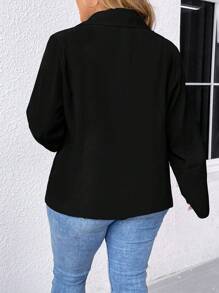 SHEIN LUNE Plus Roll Tab Sleeve Open Front Blazer For Spring & Autumn Graduation,Back To School,Teacher Outfits For Women Fall Cloth For Women Winter - Black - View 2