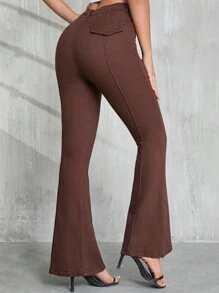 SHEIN Tall Women Jeans Brown Skinny Flared Pants Casual Fashion Street Back To School Flare Leggings  Summer Outfits Fall Women Clothes Back To School Outfits Teacher Outfits Halloween - Brown - View 2