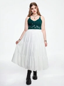 ROMWE Fairycore Spring Flower Embroidery V-Neck Criss-Cross Tank Top Plus Size Knit Sweater