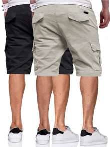 Manfinity Homme 2pcs Men's Drawstring Waist Plain Casual Cargo Shorts, For Husband, Boyfriend Gifts - Multicolor - View 2