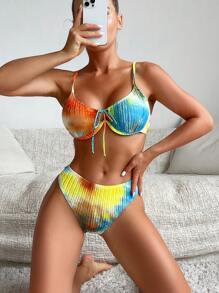 女性夏季海灘漸變色前綁帶性感比基尼套裝 - 彩色 - 查看 5