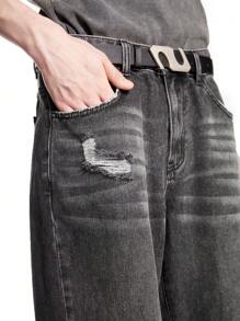 Chillumni Quần Jeans Denim Ống Loe Rách Màu Xám Đậm Cho Nam - Màu xám đen - Xem 4