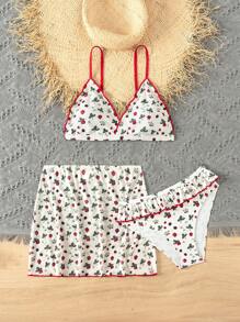 Bikini in họa tiết viền màu cho bé gái tuổi teen đi biển mùa hè, Bikini hai mảnh dây mảnh kèm chân váy phù hợp - Nhiều màu - Xem 4
