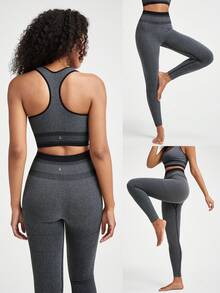 GLOWMODE Seamless Right Routine Racerback Top High-Waist Legging Set Medium Impact Running Workout - Black - View 9