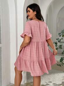 SHEIN LUNE Plus Flare mouwen Rucheszoom Smockjurk