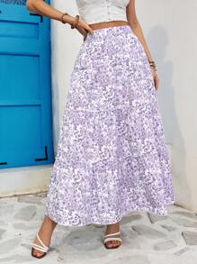 SHEIN VCAY 假期編織高腰鬆身女裙，小花印花