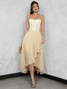 Zolique Women's Plain And Simple Everyday Ruffle Hem Skirt Fall Cloth For Women - Apricot - View 3