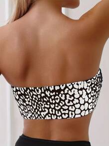 SHEIN Swim Áo bikini đi biển mùa hè họa tiết da báo Twist Knot Bandeau dành cho nữ - Đen và trắng - Xem 2