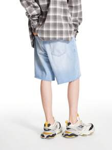 Manfinity Roghcode Pantalones cortos vaqueros sueltos y casuales de lino azul claro para hombre