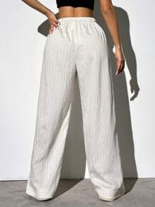 SHEIN EZwear 白色編織女式寬腿褲 - 白色 - 查看 2