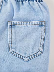 SHEIN Falda-pantalón vaquera con bordado floral para bebé niña - Lavado ligero - Ver 5