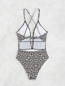 Swim Chiccia Traje de baño de una pieza elegante de verano para mujer con tirantes de espagueti y espalda abierta, de estampado aleatorio
