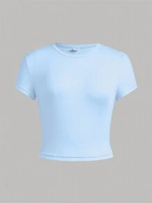 SHEIN Girlism 4入組青少女針織純色短袖休閒T恤套裝 - 淺藍色 - 查看 11