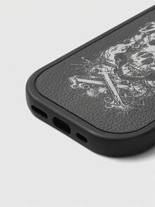 ROMWE Goth Skull Pattern Black PU Leather Phone Case Compatible With IPhone - Multicolor - View 3