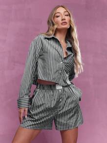 MISSGUIDED Pantalones cortos con rayas verticales y bolsillos laterales de talle alto, de ajuste relajado para vacaciones de verano, uso en la playa, resort y paseos - Multicolor - Ver 3