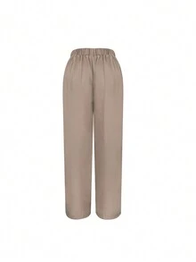 女士 2 件套优雅纯色圆领开衫连衣裙和松紧腰宽松裤套装，适合生日、花园派对、婚礼、工作、休闲装、春夏/秋季 - 卡其色 - 查看 7