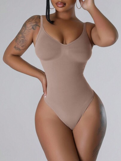 INAWLY Ladies' Solid Color Simple Daily Wear Strappy Bodysuit