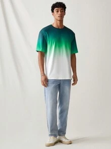 Manfinity VCAY 男士時尚針織漸變色寬鬆短袖T恤，日常穿著款 - 彩色 - 查看 5