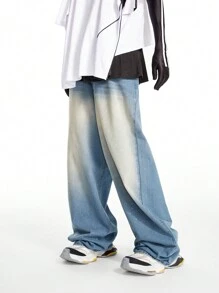 Manfinity EMRG Men's Light Blue Faded Washed Loose Baggy Jeans With Wide Legs